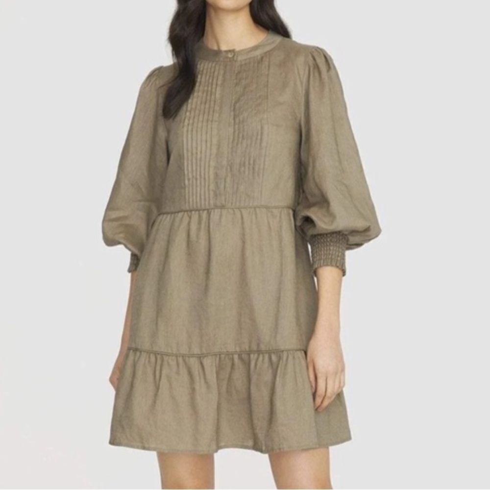 WE ARE KINDRED Madeline Linen Mini Dress 4 olive